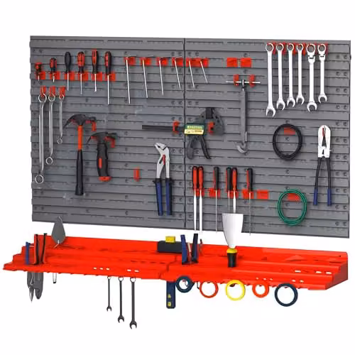 DURHAND 54 Piece Wall Mounted Plastic Tool and Equipment Organiser in Grey and Red