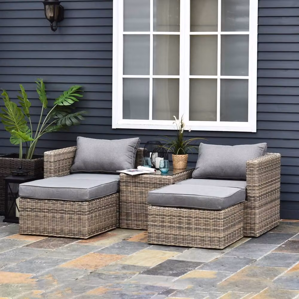Wyld Haus Vapa 5 Piece Mixed Brown Faux Rattan Bistro Set with Glass Table – 3