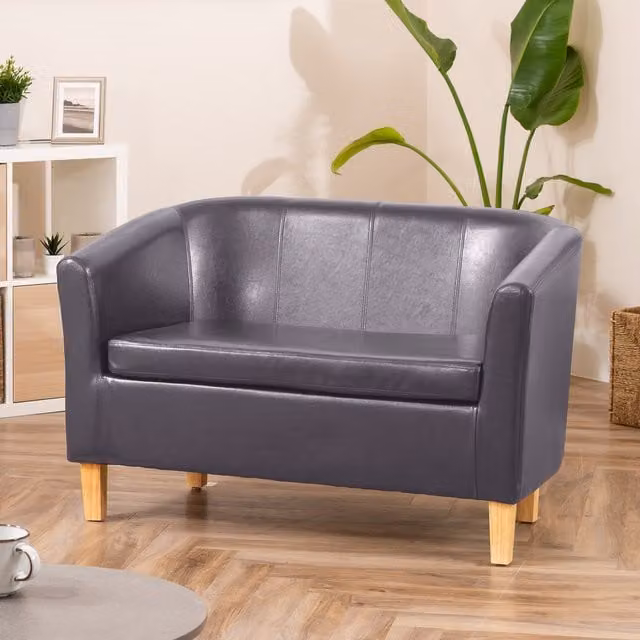 Artemis Home Meriden 2 Seat Tub Sofa in Grey with Synthetic Leather and Solid Wood Frame