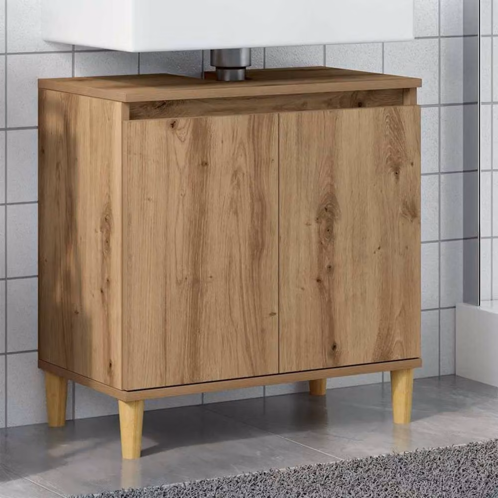 Berkfield Home Artisan Oak Sink Cabinet in Brown, W: 58 cm, D: 33 cm, H: 60 cm – 2