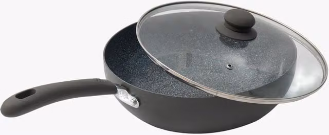 Durastone Grey Aluminium Non-Stick Ceramic Wok with Glass Lid, 28 cm – 1