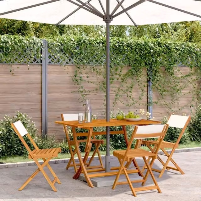 Berkfield Home Set of 4 Folding Garden Chairs in Cream White Fabric and Acacia Wood