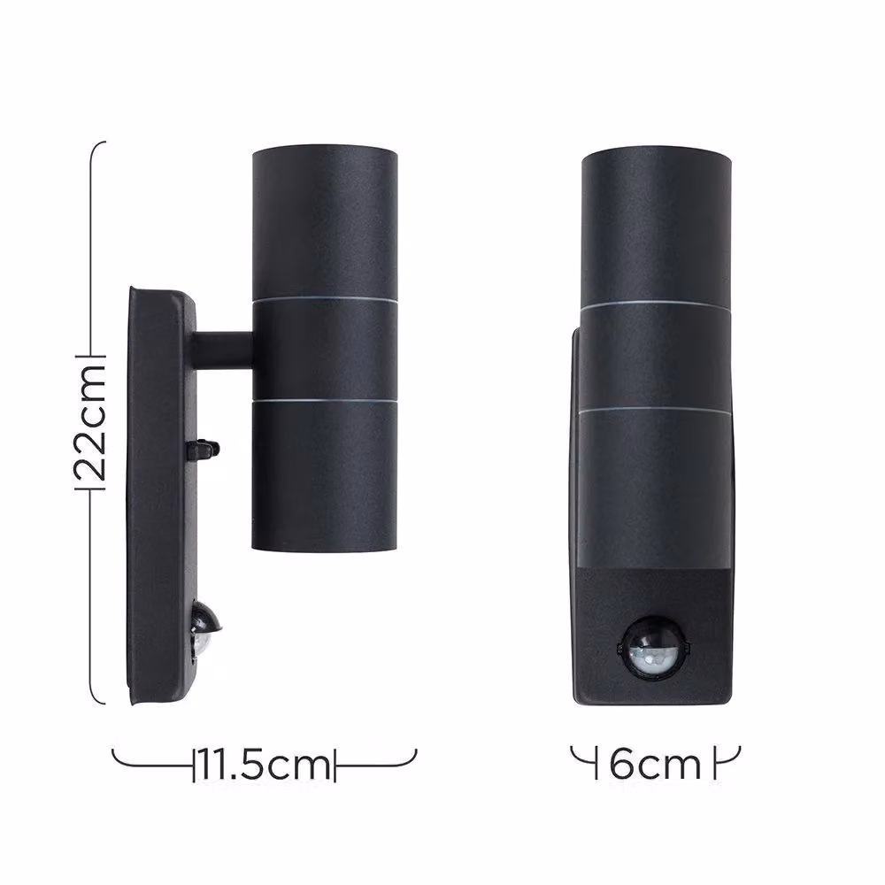 MiniSun by ValueLights Modern Black Outdoor Up and Down Wall Light with PIR Motion Sensor – 5