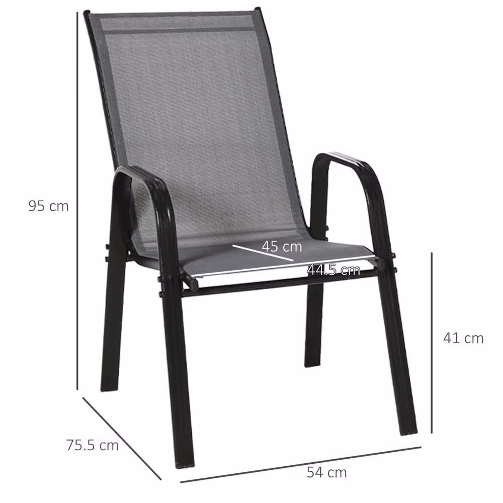 VOGREX Set of 4 High Back Outdoor Garden Dining Chairs in Dark Grey Metal – 2