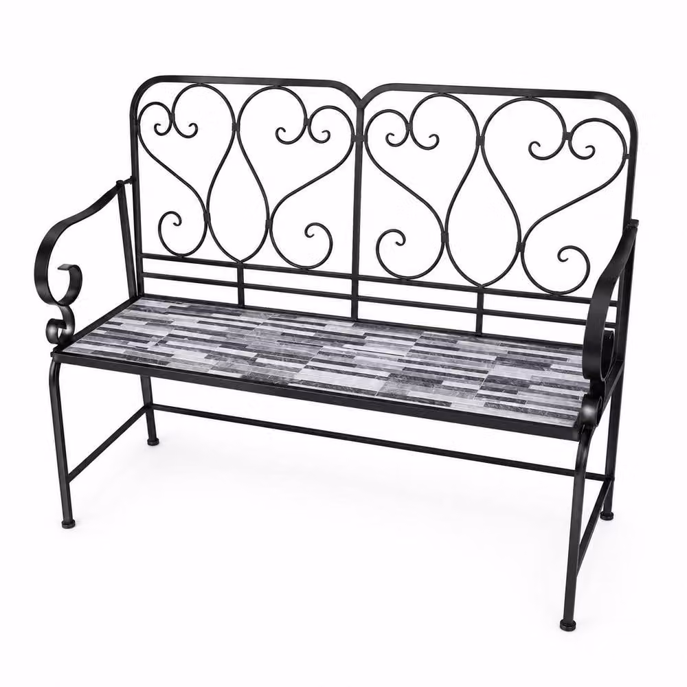 Shatchi Cascade Mosaic 2 Seater Garden Bench in Multicolour Metal and Ceramic Tile, W: 112 cm, H: 96 cm, D: 47 cm – 2