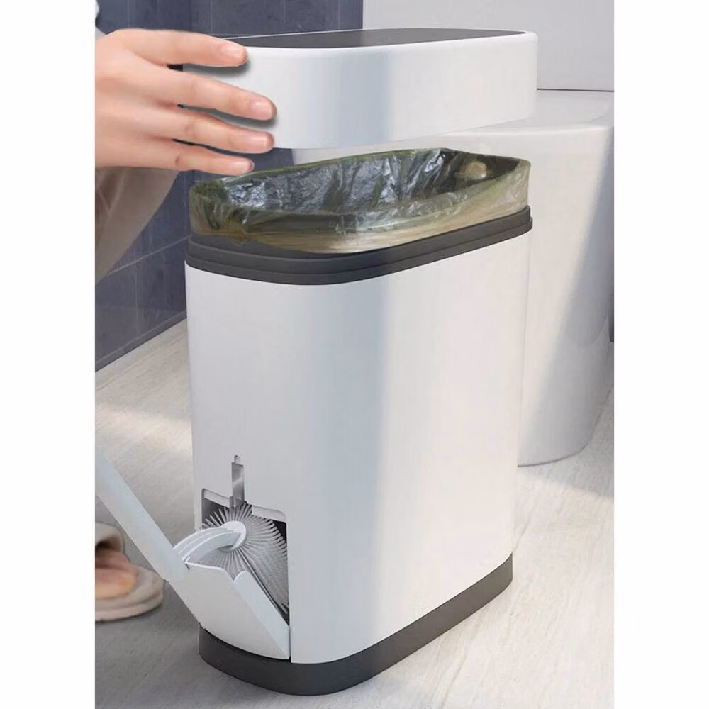 PAWNORA Narrow Plastic Waste Bin with Lid, White – 4