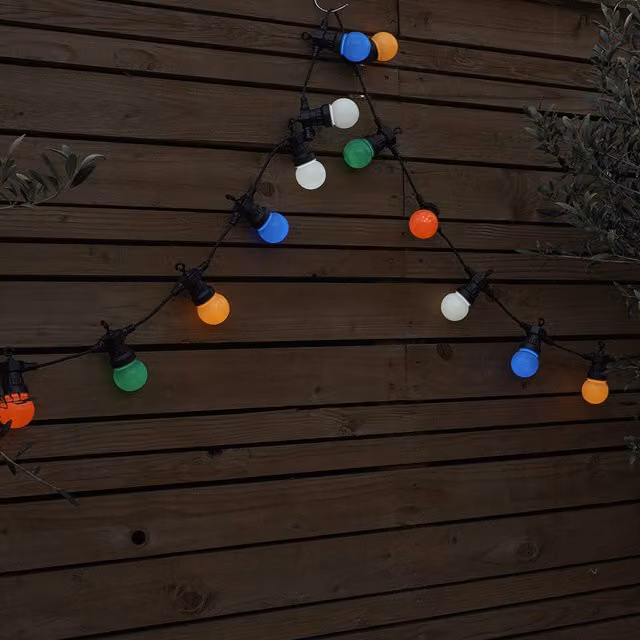 ValueLights Multicolour LED Outdoor String Festoon Lights with 10 Sphere Bulbs