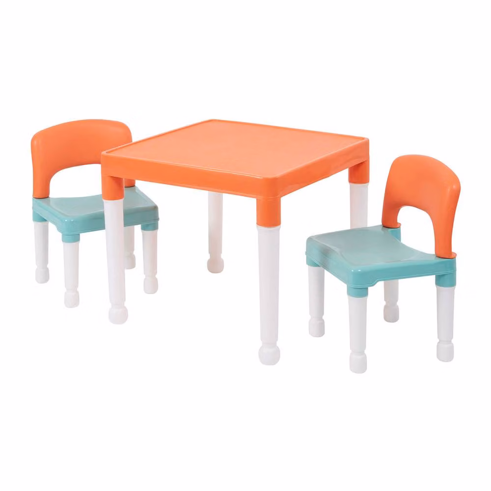 Liberty House Toys Kids Plastic Table and Two Chairs Set in Turquoise and Orange – 3