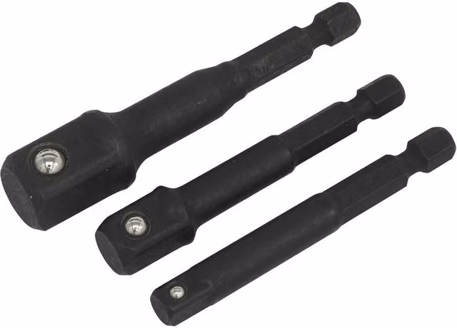 Loops 3 Pack 1/4 inch Hex Chuck to Impact Socket Adapters, Chrome Vanadium Steel, Black and Multicolour