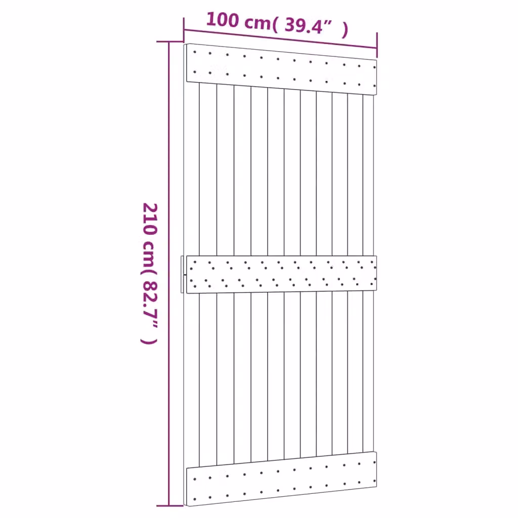 Berkfield Home Rustic Solid Wood Pine Sliding Door with Hardware Set, Brown, W: 100 cm, H: 210 cm – 3
