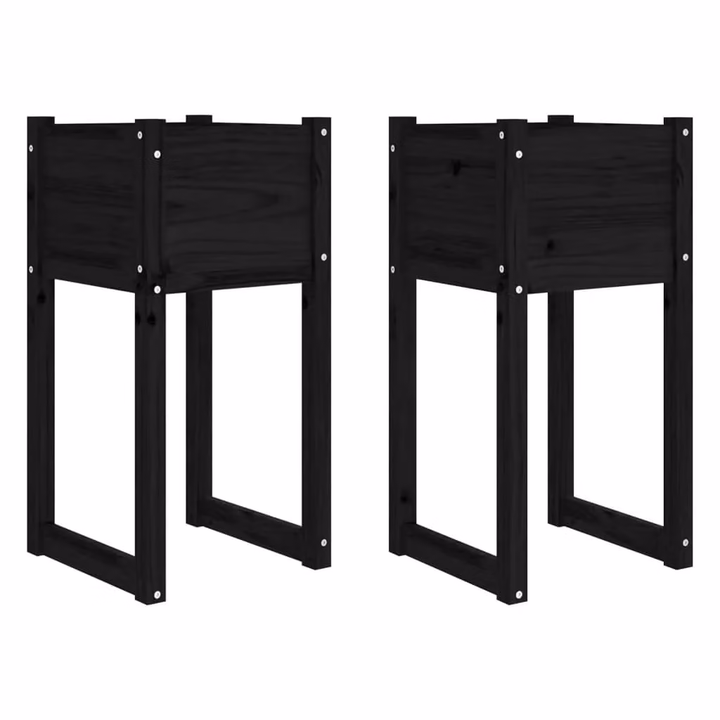 Berkfield Home Set of 2 Black Wooden Raised Garden Planters in Pine, W/D/H: 40 x 40 x 81 cm – 2