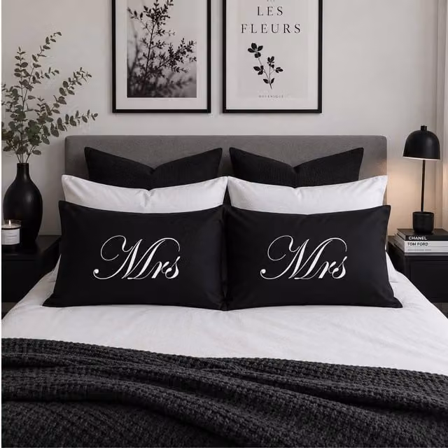 60 Second Makeover Mrs & Mrs Cotton Pillowcases in Black and White