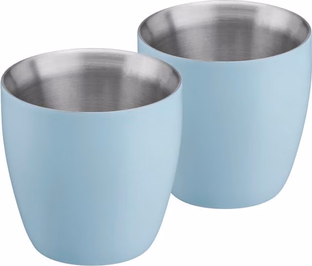 Cooks Professional Set of 2 Blue Double Walled Stainless Steel Espresso Coffee Cups