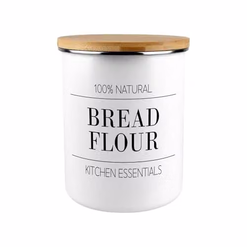 Purely Home Minimalist Bread Flour Canister in Black and White Enamel with Bamboo Lid