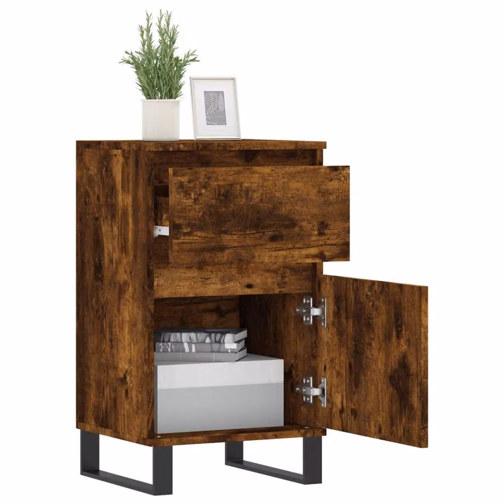 Berkfield Home Industrial Sideboard in Smoked Oak and Brown, W/D/H: 40 x 35 x 70 cm – 4