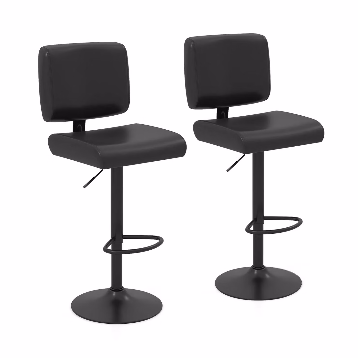 Gymax Set of 2 Modern Black Swivel Bar Stools with Adjustable Height and Synthetic Leather Upholstery – 10