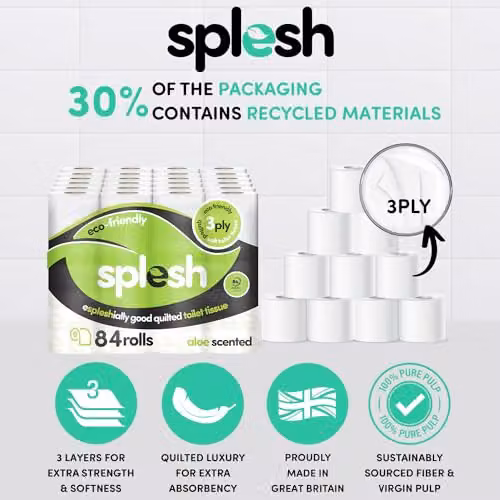 Cusheen Splesh Aloe Vera Scented Toilet Roll 84 Pack, Soft 3 Ply Quilted White Bathroom Tissue – 2