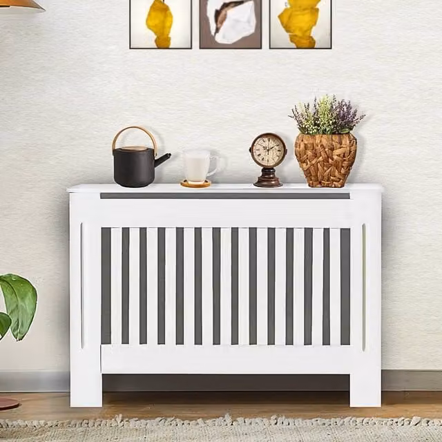 FORGEVIO White Radiator Cover Grill Shelf Cabinet, W: 112 cm, D: 19 cm, H: 82 cm