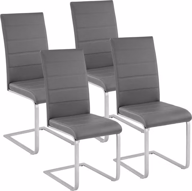 tectake Set of 4 Modern Grey Cantilevered Dining Chairs with Synthetic Leather and Metal Base