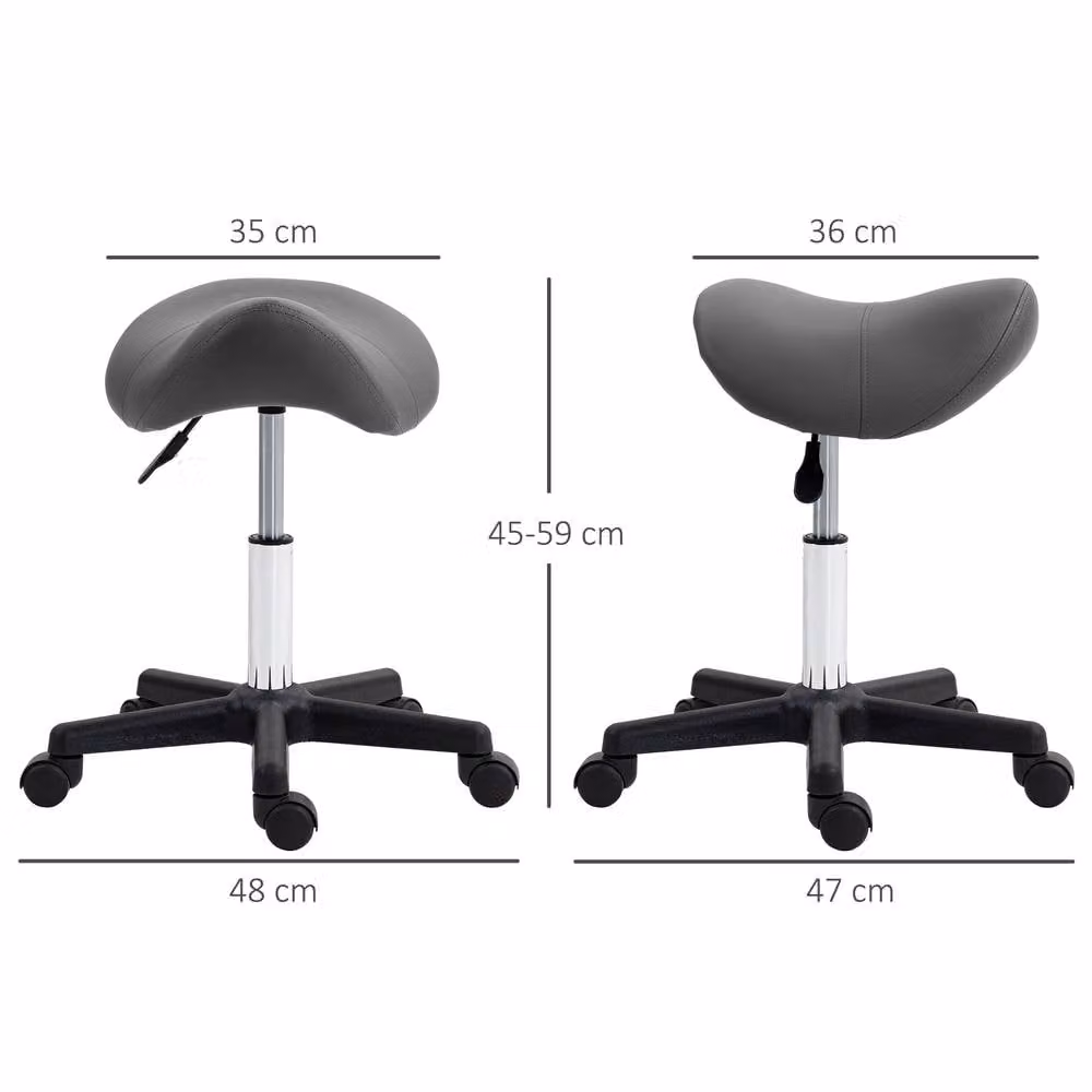 STILVORA Adjustable Rolling Beauty Stool in Grey with Synthetic Leather and Castors – 3