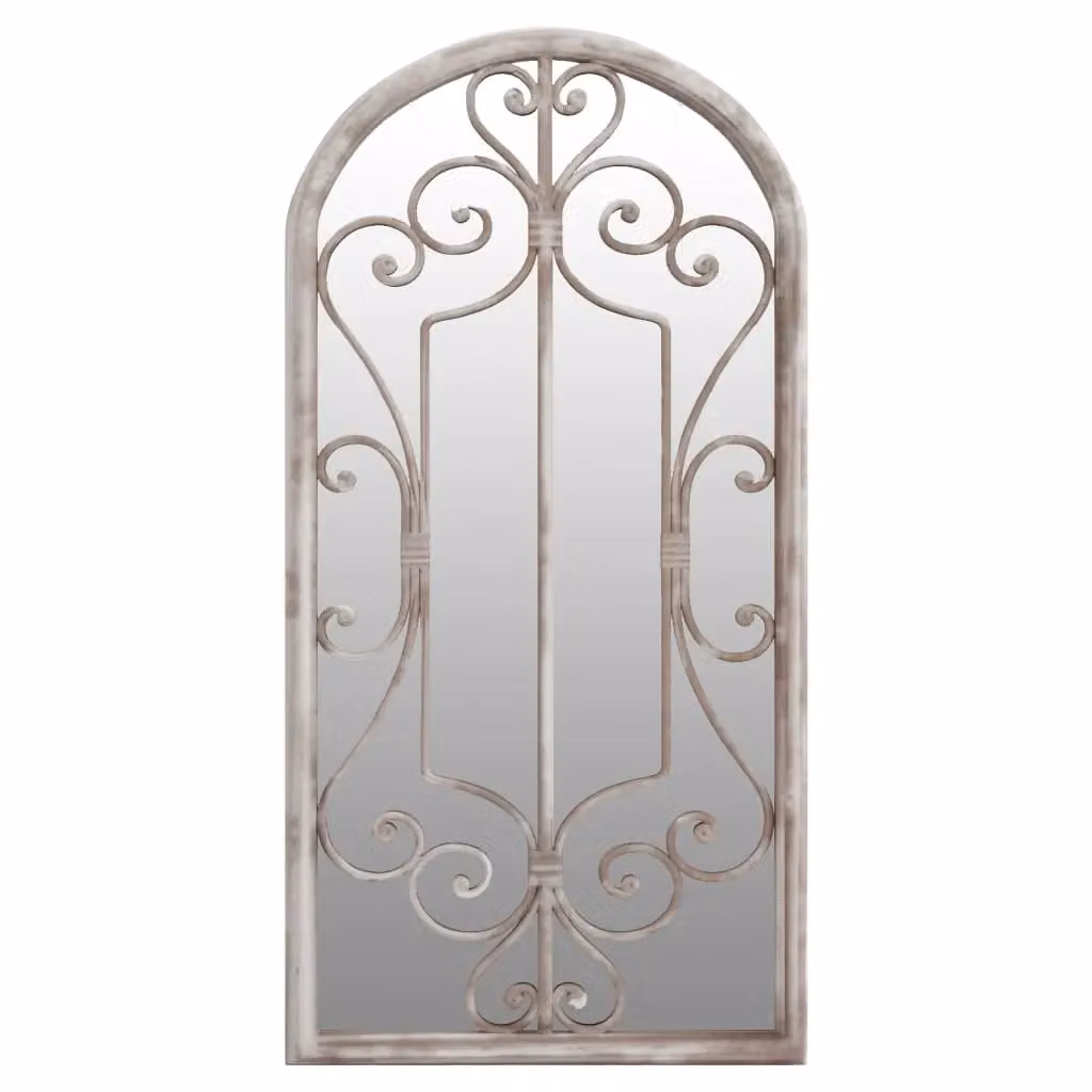 Berkfield Antique Metal Garden Wall Mirror in Sand Beige, W: 70 cm, H: 30 cm – 2