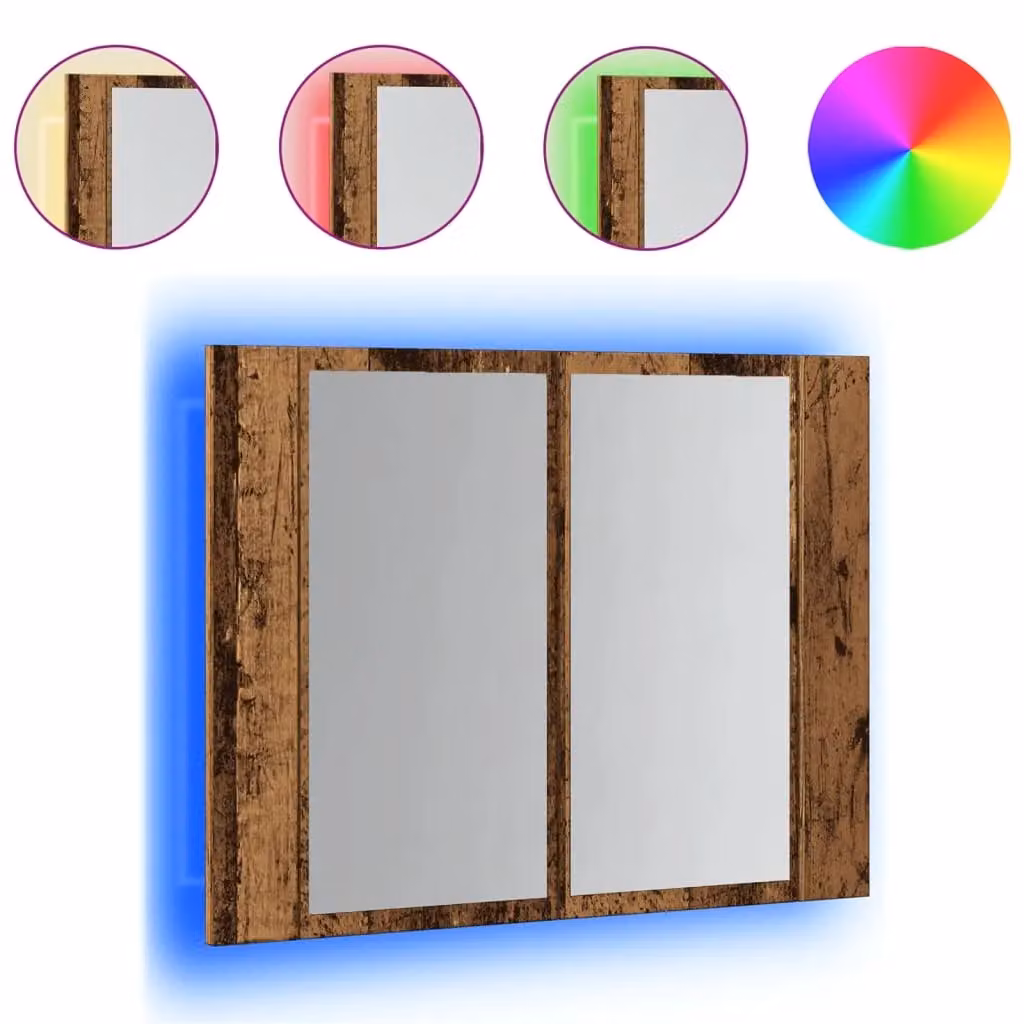 Berkfield Home LED Mirror Cabinet in Brown Old Wood, W/D/H: 60 x 12 x 45 cm – 2