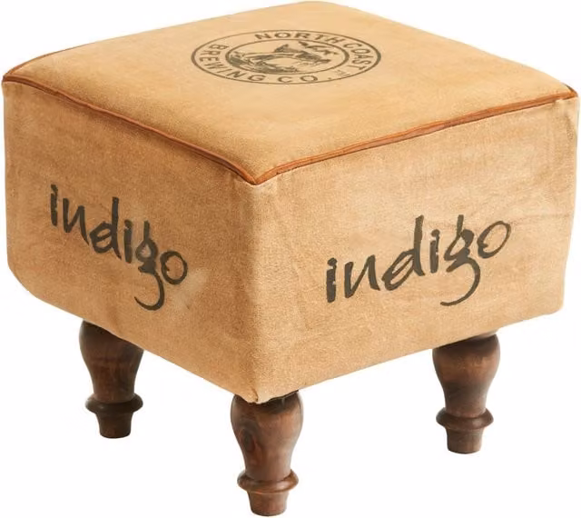 Seeba Fabric Upholstered Stool in Cream and Brown with Wooden Legs