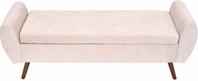 Living and Home Mid-Century Chenille Upholstered Storage Bench in Beige and Walnut