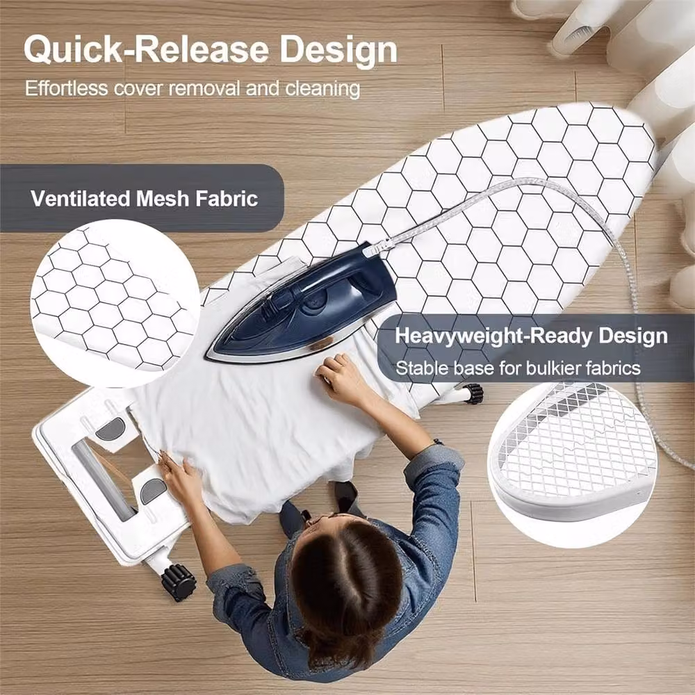 SPETLEK Heavy Duty Foldable Ironing Board with Adjustable Height and White Washable Fabric Cover – 2