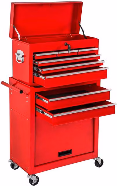 tectake Lockable and Rollable Steel Tool Chest in Red – 8