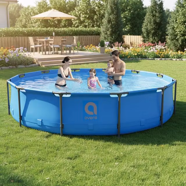 Avenli Blue Round Frame Pool Set with Pump, Diameter: 365.76 cm