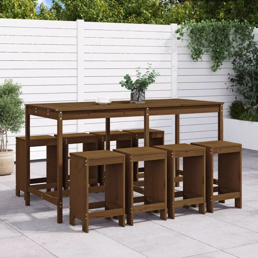 Berkfield Home 9 Piece Garden Bar Set in Honey Brown Solid Pine Wood – 2
