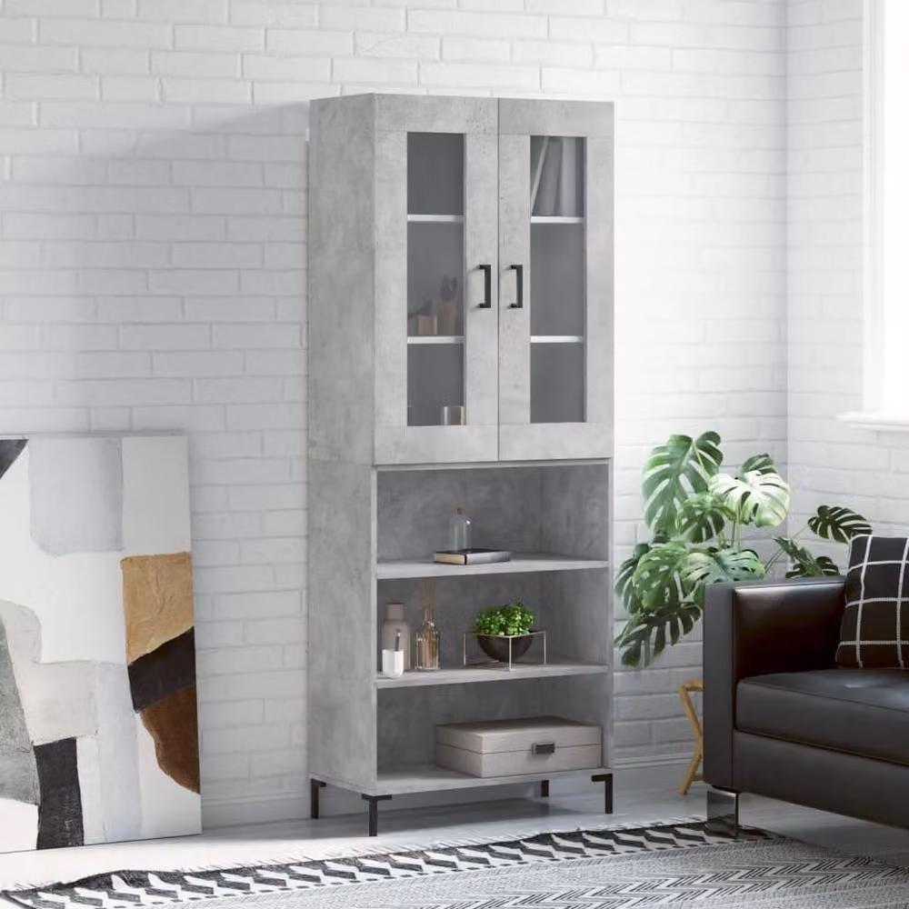 Berkfield Home Highboard in Concrete Grey with Glass Doors, W/D/H: 69.5 x 34 x 180 cm – 2