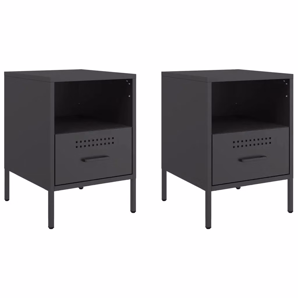 Berkfield Home Set of 2 Industrial Black Metal Bedside Cabinets, W/D/H: 36 x 39 x 50.5 cm – 1