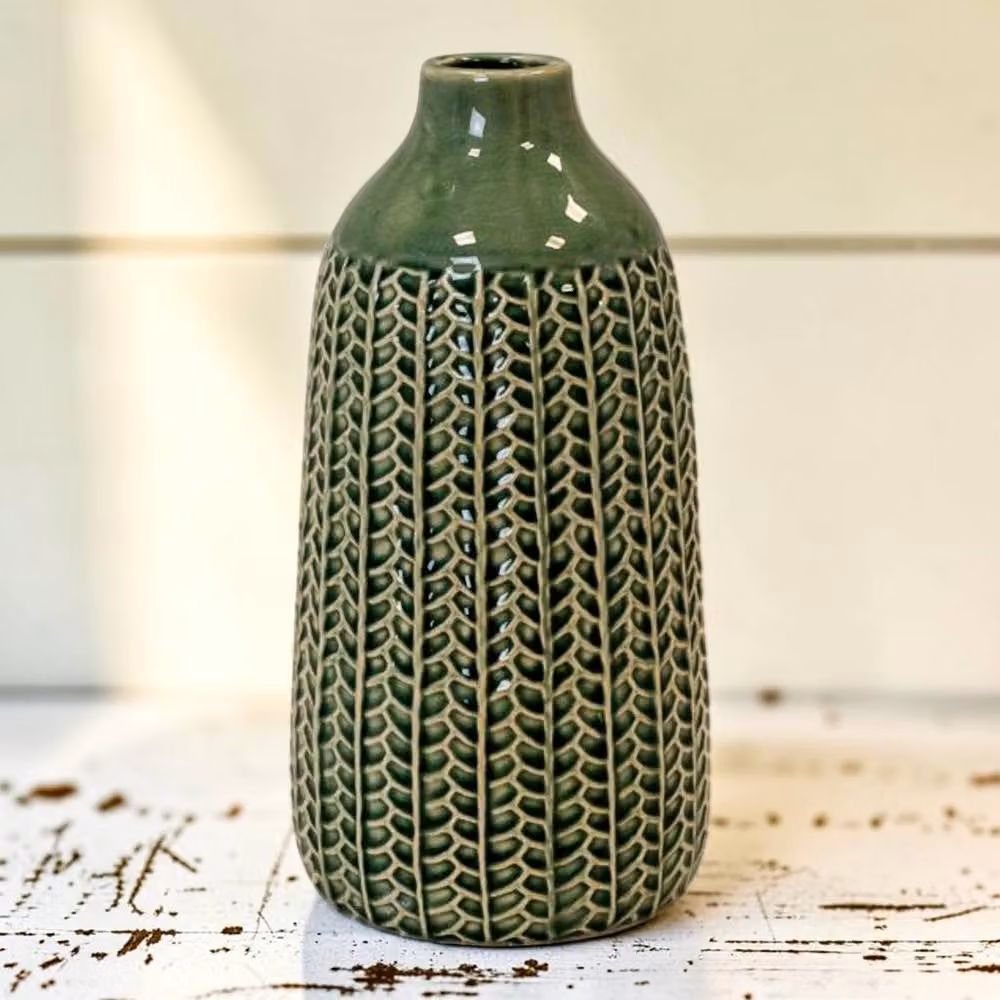 Four Candle Modern Geometric Green Ceramic Vase, Height: 28.5 cm – 2