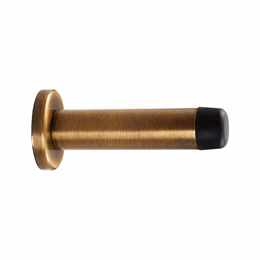 Loops Rubber Tipped Cylinder Doorstop with Rose, Wall Mounted, Antique Brass, 70mm – 2