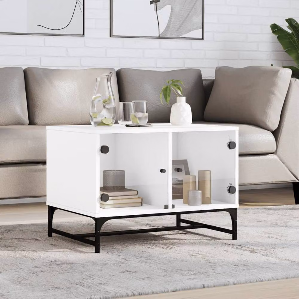 Berkfield Home Modern White Coffee Table with Glass Doors W/D/H: 68.5 x 50 x 50 cm – 2