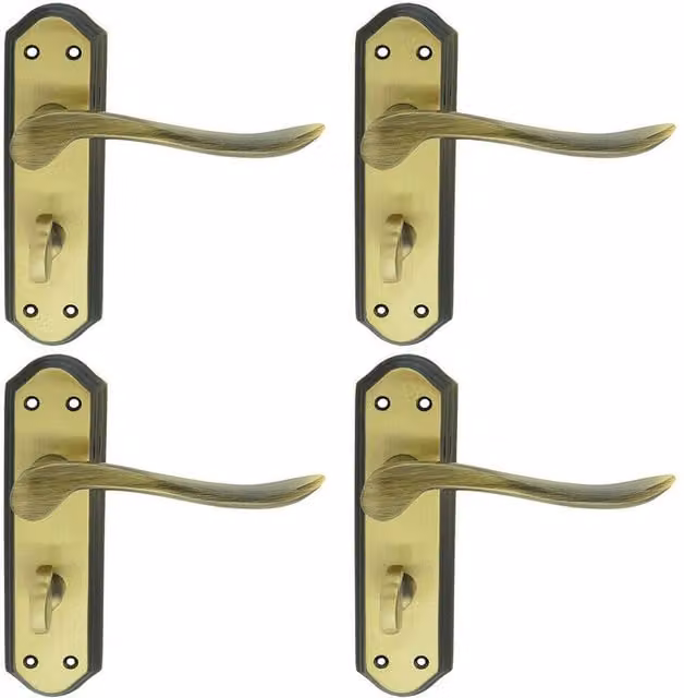 Loops 4x Pair Curved Lever Bathroom Taps with Sculpted Backplate in Florentine Bronze, W: 18 cm, H: 4.8 cm – 1