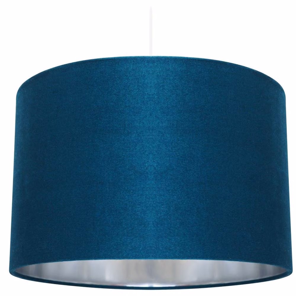 K LIVING Deco Velvet Teal Fabric Cylinder Ceiling Pendant Light Shade with Metallic Silver Inner Lining – 2