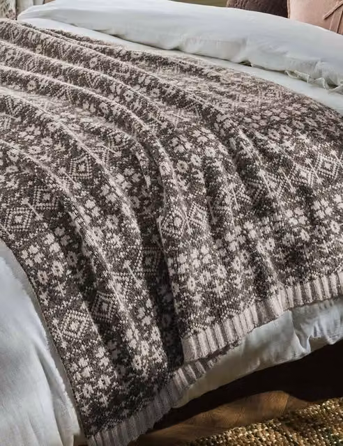 Laura Ashley Selsey Fair Isle Knitted Throw in Brown Mix