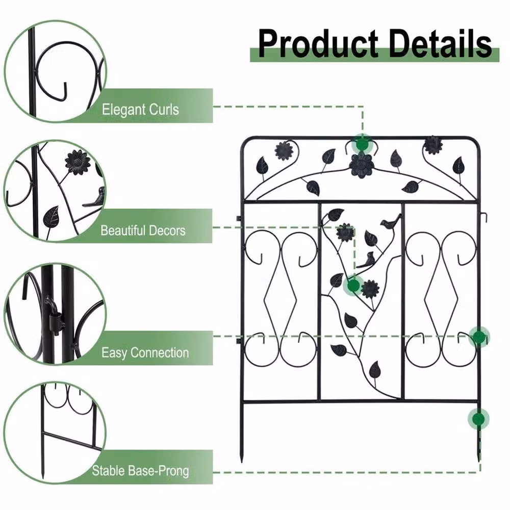 PAWNORA Black Powder-Coated Metal Garden Fence, 5-Panel Decorative Steel Animal Barrier, H: 100 cm, W: 15 cm – 3