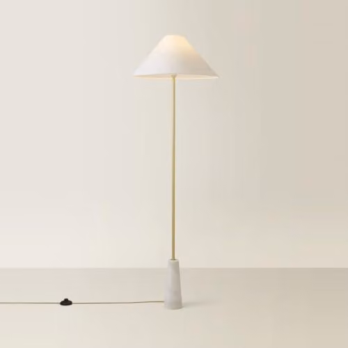 ValueLights White Marble Base Floor Lamp with Fabric Lampshade and LED Bulb