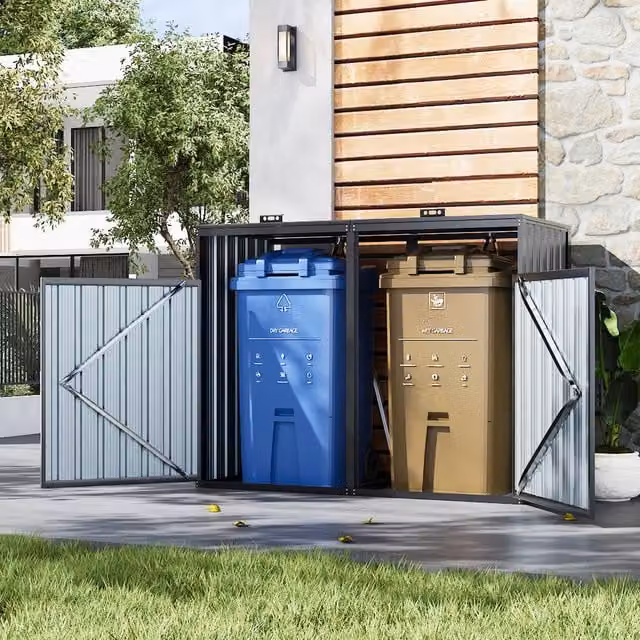 Breeins Outdoor Dustbin Storage Shed in Matt Dark Grey Galvanised Steel
