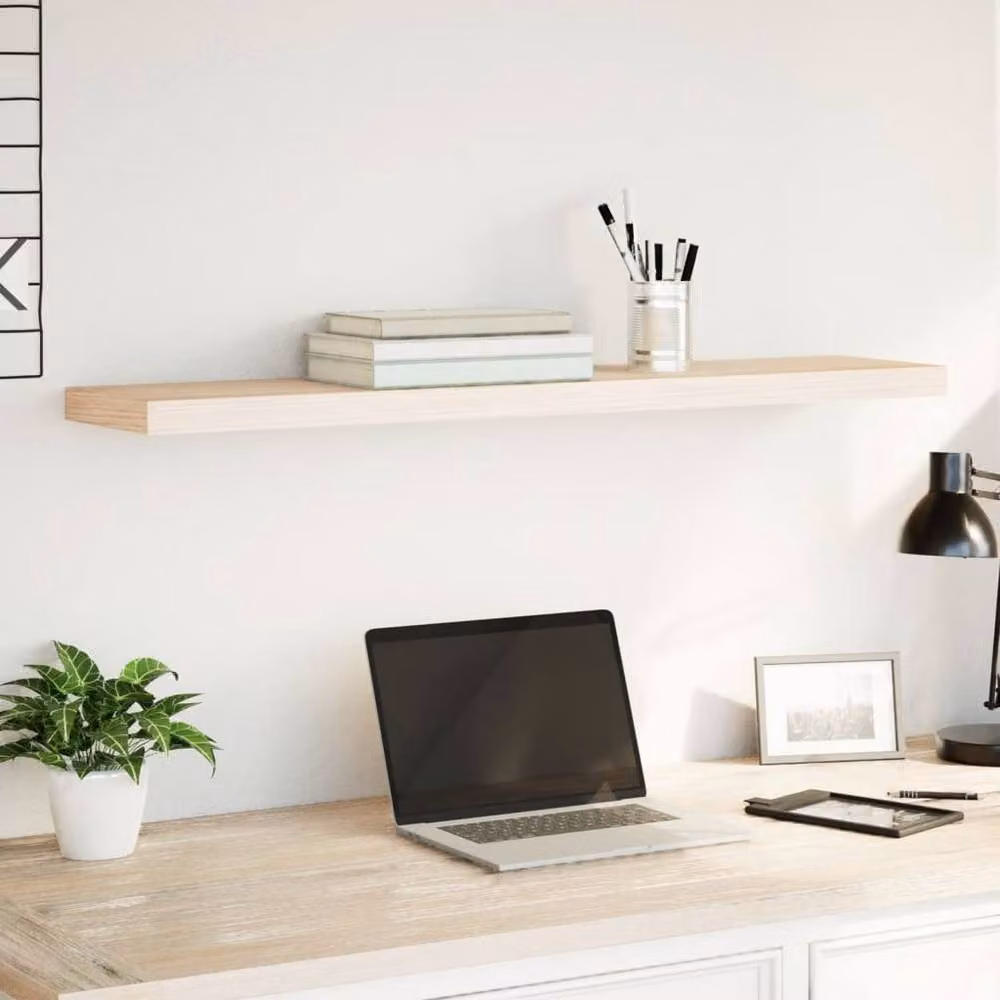 Berkfield Home Floating Wall Mounted Shelf in Beige Oak Finish, W: 110 cm, D: 23.5 cm, H: 4 cm