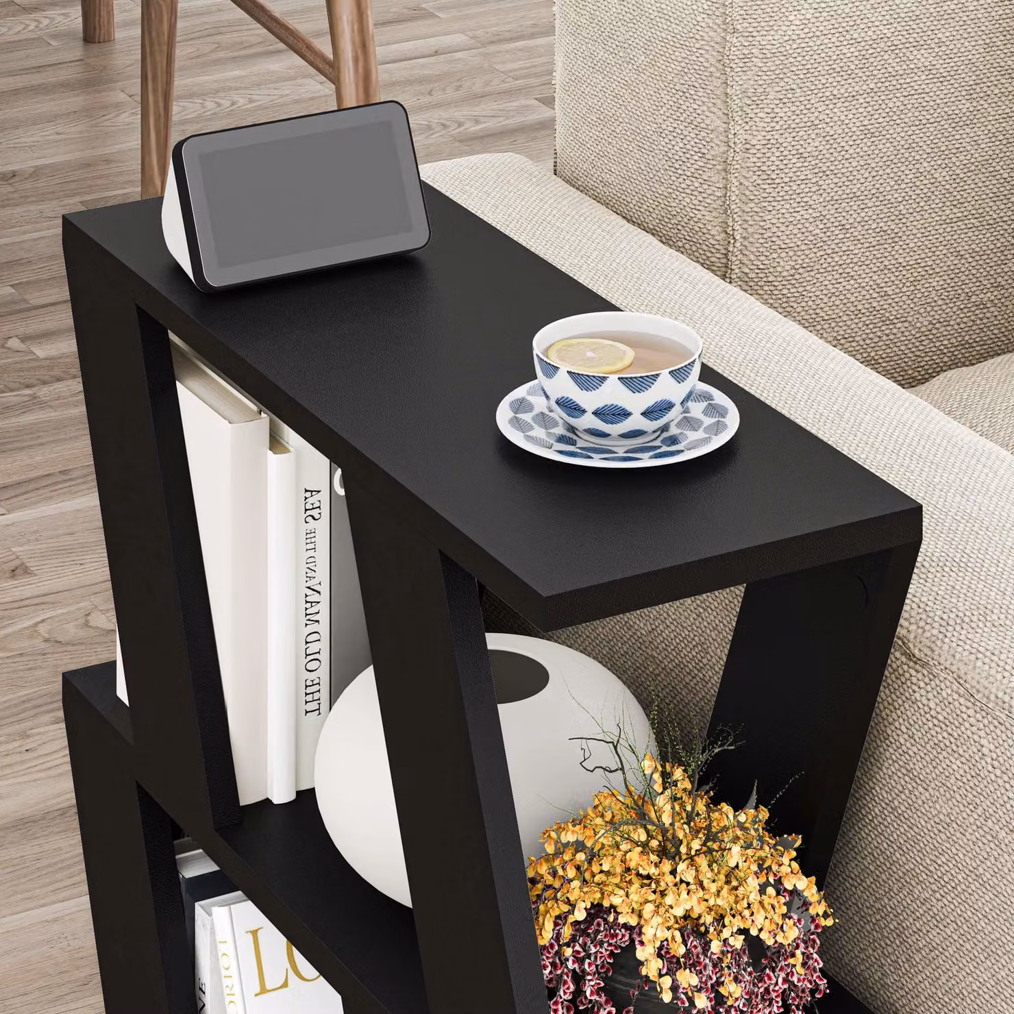 Decortie Lazena Modern 3-Tier Side Coffee Table in Black, H 60.0 cm x W 55.4 cm x D 22.0 cm – 3