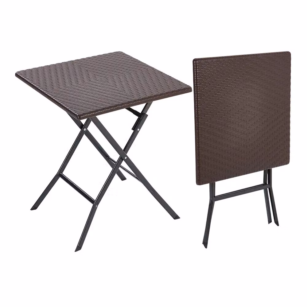 Livingandhome Square Rattan Folding Outdoor Bistro Garden Dining Table in Brown – 3