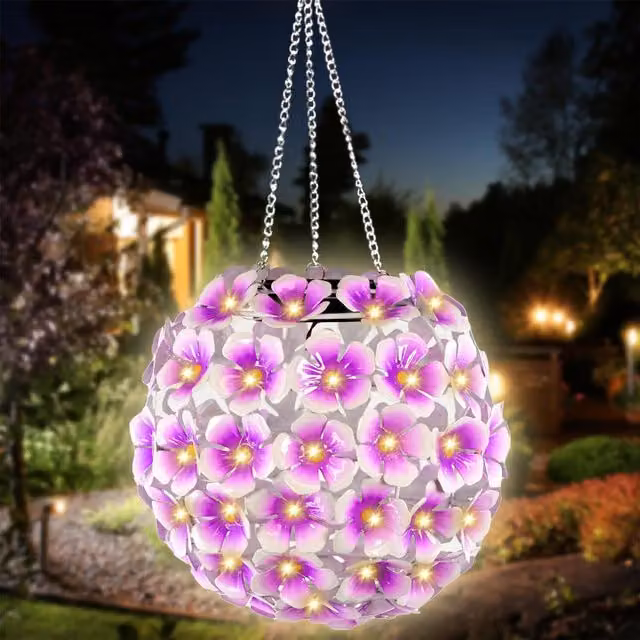 GEEZY Multicolour Solar Flower Ball Hanging Garden Light with Hook