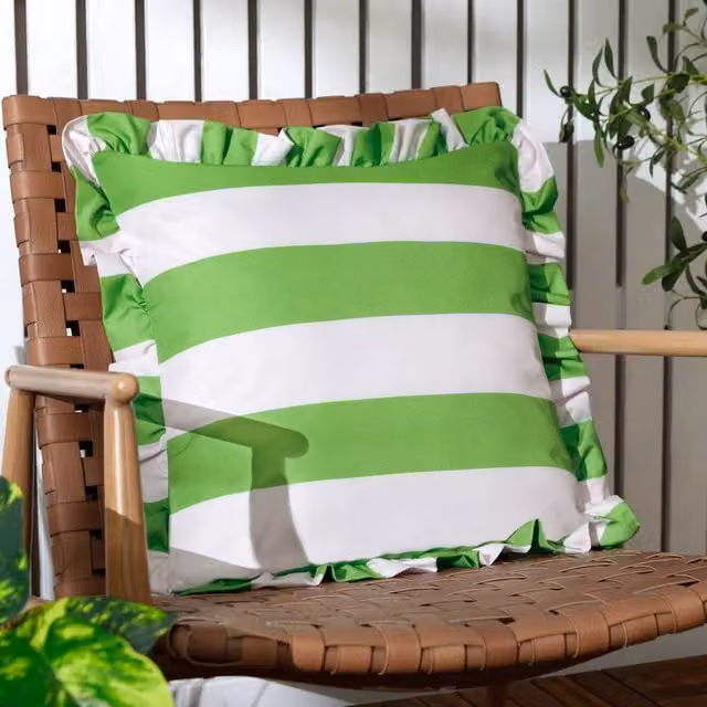 Furn Palm Royale Stripe Ruffle Printed Outdoor Cushion in Green, W/D/H: 50 x 50 x 50 cm