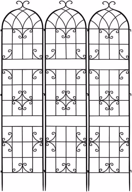FLAVORA Heavy Duty Metal Garden Trellis Set of 3 Black Arch Top Panels for Climbers and Ornamental Support, H: 220 cm, W: 100 cm, D: 15 cm – 1