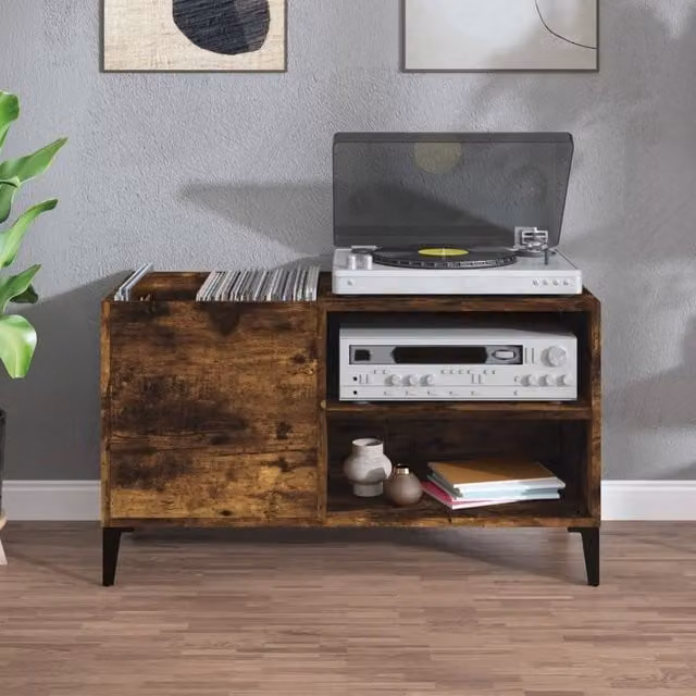 Berkfield Home Record Cabinet in Smoked Oak Brown, W: 84.5 cm, D: 38 cm, H: 48 cm – 1